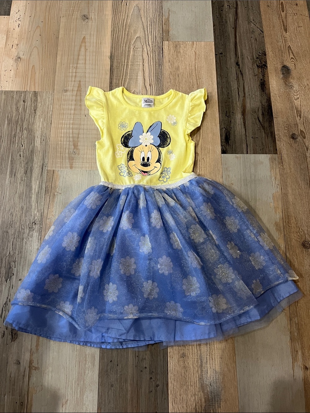 Disney Yellow Blue Minnie Mouse Floral Tulle Dress Girls Sz 6 Summer Party Chic